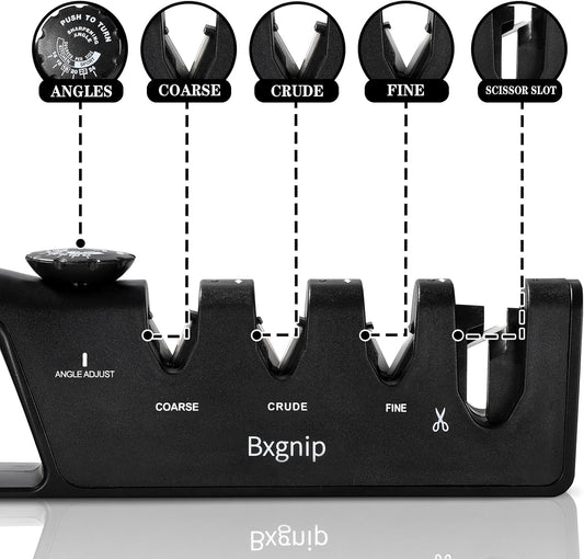 Professional Knife Sharpener with 6 Adjustable Sharpening Angles,and also sharpen scissors, Ergonomic Handle,Handheld Knives and Pocket Knife Sharpener, Black