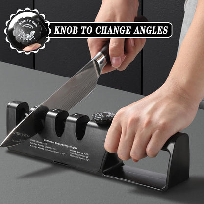 Professional Knife Sharpener with 6 Adjustable Sharpening Angles,and also sharpen scissors, Ergonomic Handle,Handheld Knives and Pocket Knife Sharpener, Black
