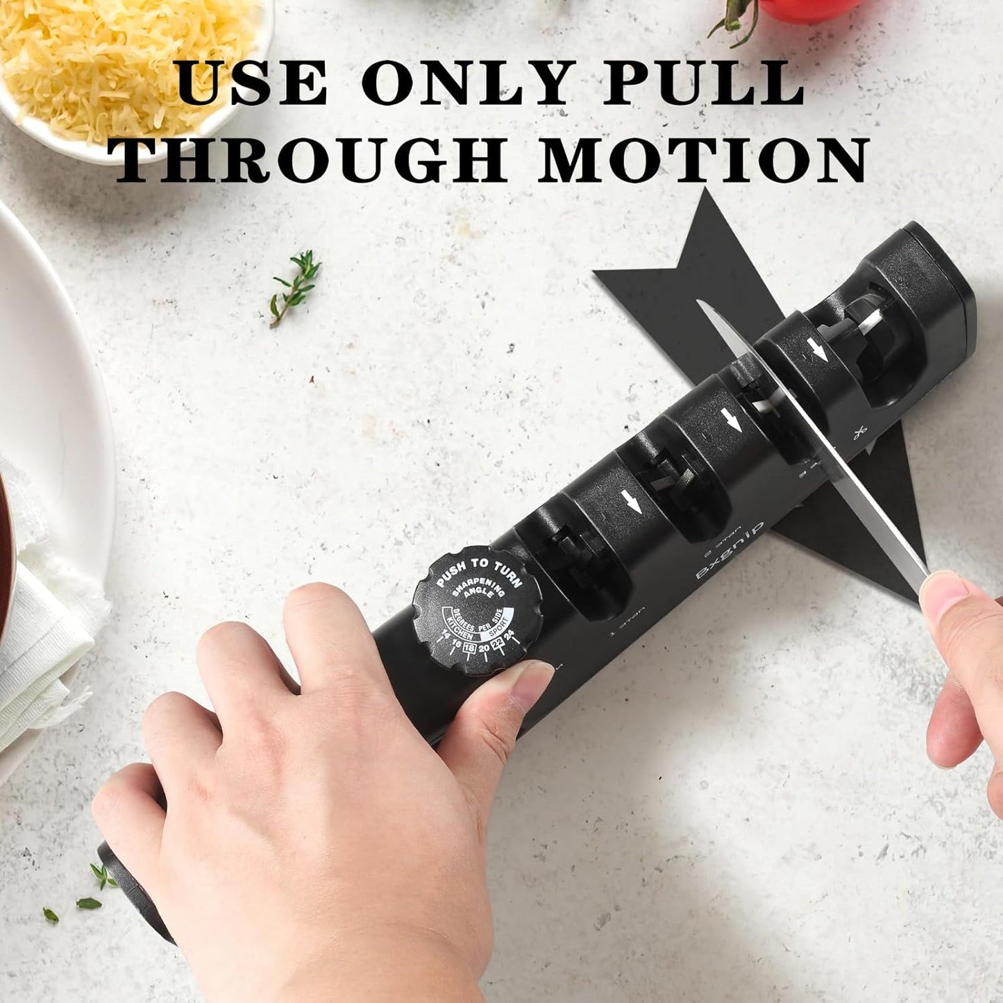 Professional Knife Sharpener with 6 Adjustable Sharpening Angles,and also sharpen scissors, Ergonomic Handle,Handheld Knives and Pocket Knife Sharpener, Black