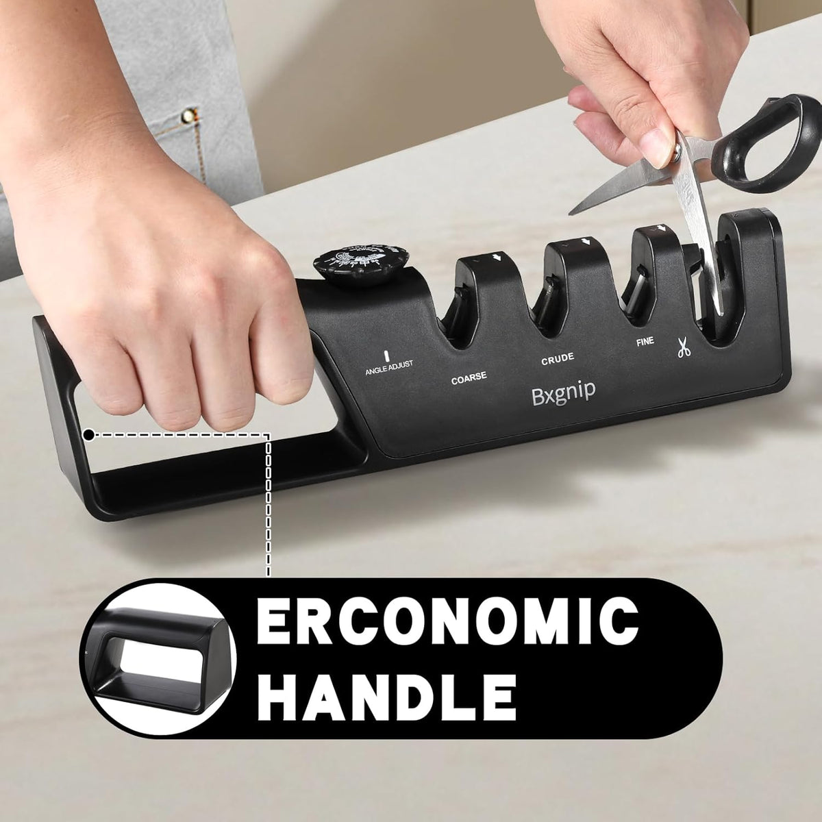 Professional Knife Sharpener with 6 Adjustable Sharpening Angles,and also sharpen scissors, Ergonomic Handle,Handheld Knives and Pocket Knife Sharpener, Black