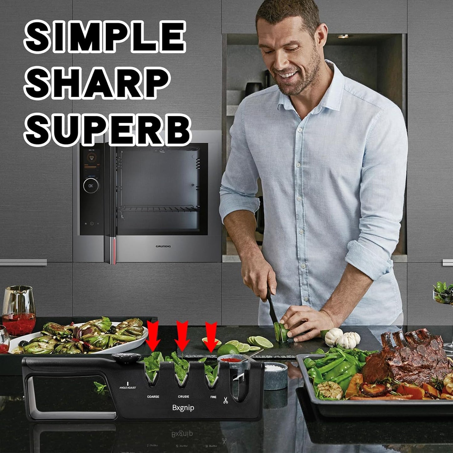 Professional Knife Sharpener with 6 Adjustable Sharpening Angles,and also sharpen scissors, Ergonomic Handle,Handheld Knives and Pocket Knife Sharpener, Black