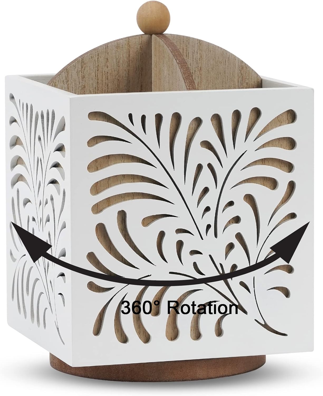 360° Rotating Wooden Utensil Holder Countertop Organizer 5.5"x6.3" | 360° rotating wooden countertop utensil holder organizer, cutlery caddy crock for spoons knives forks silverware 5.5"x6.3"