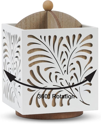 360° Rotating Wooden Utensil Holder Countertop Organizer 5.5"x6.3" | 360° rotating wooden countertop utensil holder organizer, cutlery caddy crock for spoons knives forks silverware 5.5"x6.3"