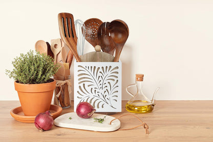 360° Rotating Wooden Utensil Holder Countertop Organizer 5.5"x6.3" | 360° rotating wooden countertop utensil holder organizer, cutlery caddy crock for spoons knives forks silverware 5.5"x6.3"