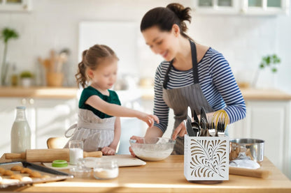360° Rotating Wooden Utensil Holder Countertop Organizer 5.5"x6.3" | 360° rotating wooden countertop utensil holder organizer, cutlery caddy crock for spoons knives forks silverware 5.5"x6.3"