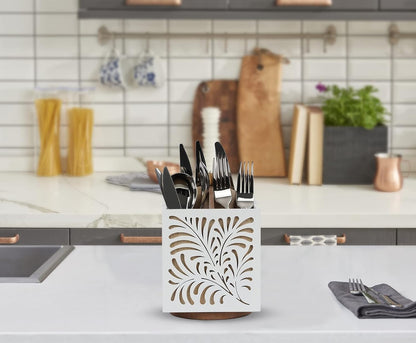 360° Rotating Wooden Utensil Holder Countertop Organizer 5.5"x6.3" | 360° rotating wooden countertop utensil holder organizer, cutlery caddy crock for spoons knives forks silverware 5.5"x6.3"