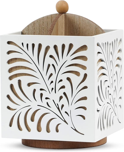 360° Rotating Wooden Utensil Holder Countertop Organizer 5.5"x6.3" | 360° rotating wooden countertop utensil holder organizer, cutlery caddy crock for spoons knives forks silverware 5.5"x6.3"