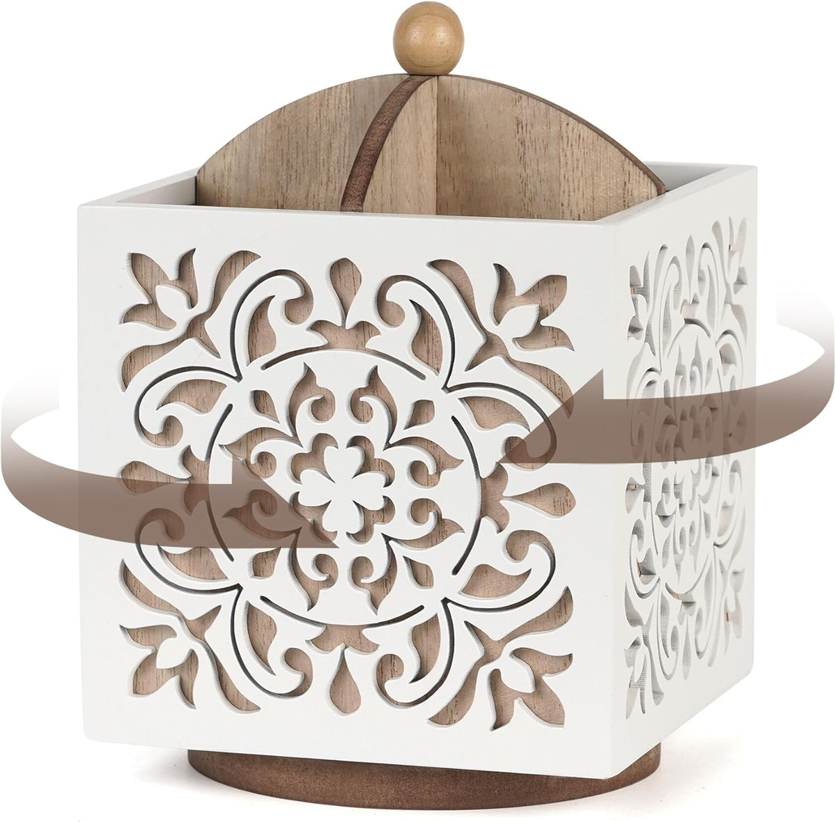 360° Rotating Wooden Utensil Holder Countertop Organizer 5.5"x6.3" | 360° rotating wooden countertop utensil holder organizer, cutlery caddy crock for spoons knives forks silverware 5.5"x6.3"