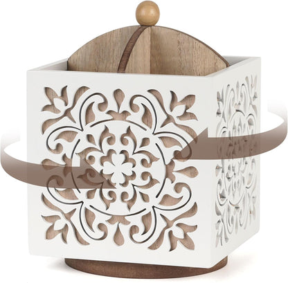 360° Rotating Wooden Utensil Holder Countertop Organizer 5.5"x6.3" | 360° rotating wooden countertop utensil holder organizer, cutlery caddy crock for spoons knives forks silverware 5.5"x6.3"
