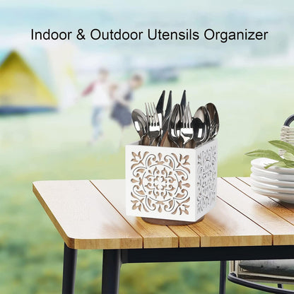 360° Rotating Wooden Utensil Holder Countertop Organizer 5.5"x6.3" | 360° rotating wooden countertop utensil holder organizer, cutlery caddy crock for spoons knives forks silverware 5.5"x6.3"