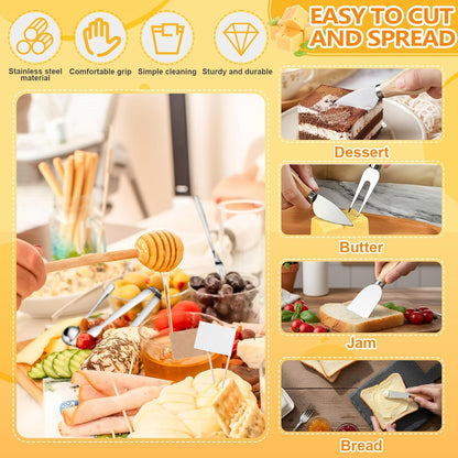 Charcuterie Boards Gift Set Large Bamboo Cheese Board with Ceramic Dip Bowl, Butter Knives Set Kit, Mini Tongs, Spoons, Forks, Honey Sticks, Cocktail Picks for Entertaining Gift for Christmas