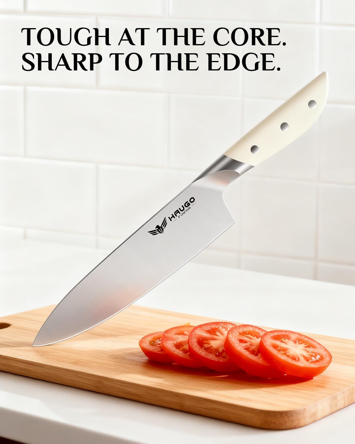 Kitchen Knife Set with Block: 14-Piece German Stainless Steel Full Tang Professional Knife - Comfortable Grip Reduces Hand Fatigue 30% - Dishwasher Safe & Sharpener - White Knife Set for Cooking