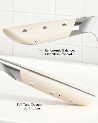 Kitchen Knife Set with Block: 14-Piece German Stainless Steel Full Tang Professional Knife - Comfortable Grip Reduces Hand Fatigue 30% - Dishwasher Safe & Sharpener - White Knife Set for Cooking