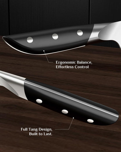 Kitchen Knife Set with Block: 14-Piece German Stainless Steel Full Tang Professional Knife - Comfortable Grip Reduces Hand Fatigue 30% - Dishwasher Safe & Sharpener - White Knife Set for Cooking