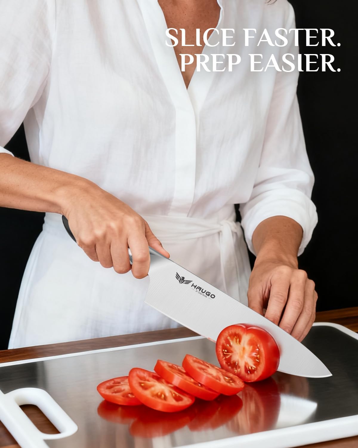 Kitchen Knife Set with Block: 14-Piece German Stainless Steel Full Tang Professional Knife - Comfortable Grip Reduces Hand Fatigue 30% - Dishwasher Safe & Sharpener - White Knife Set for Cooking