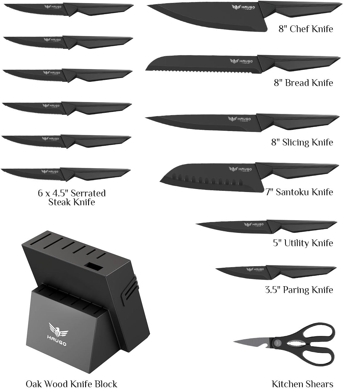 Kitchen Knife Set with Block: 14-Piece German Stainless Steel Full Tang Professional Knife - Comfortable Grip Reduces Hand Fatigue 30% - Dishwasher Safe & Sharpener - White Knife Set for Cooking