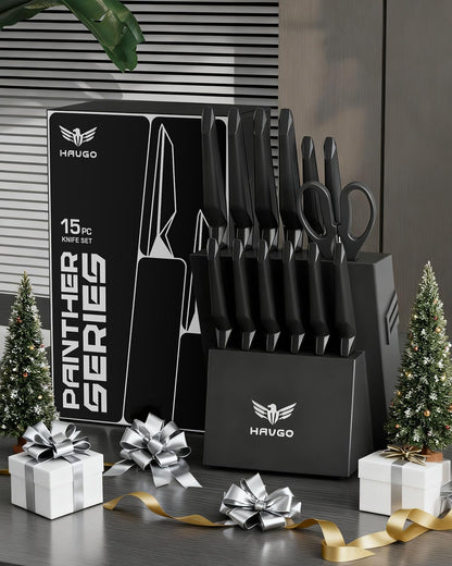 Kitchen Knife Set with Block: 14-Piece German Stainless Steel Full Tang Professional Knife - Comfortable Grip Reduces Hand Fatigue 30% - Dishwasher Safe & Sharpener - White Knife Set for Cooking