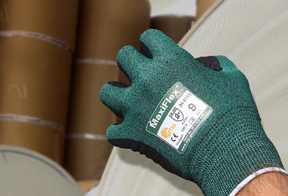 Cut 34-8743 Cut Resistant Nitrile Coated Work Gloves with Green Knit Shell and Premium Nitrile Coated Micro-Foam Grip on Palm & Fingers