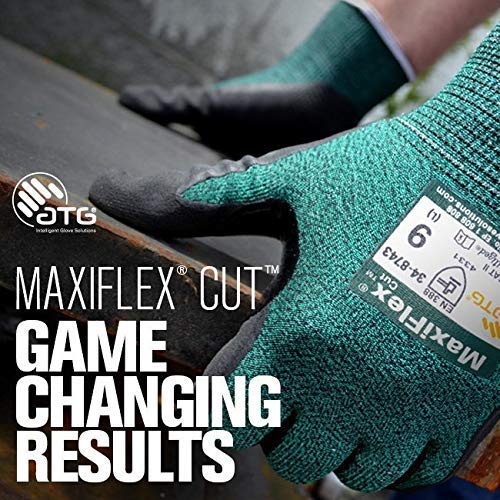 Cut 34-8743 Cut Resistant Nitrile Coated Work Gloves with Green Knit Shell and Premium Nitrile Coated Micro-Foam Grip on Palm & Fingers