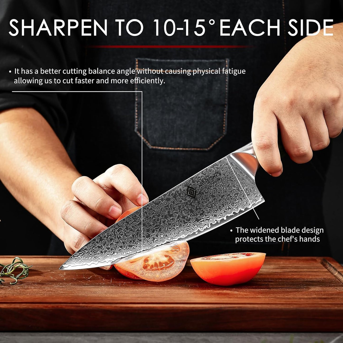 Damascus Chef Knife 8 Inch, Professional Japanese Kitchen Knives Sharp High Carbon Super Steel with Ergonomic Pakkawood Handles, Elegant Gift Box Packaging