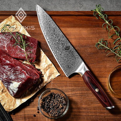 Damascus Chef Knife 8 Inch, Professional Japanese Kitchen Knives Sharp High Carbon Super Steel with Ergonomic Pakkawood Handles, Elegant Gift Box Packaging