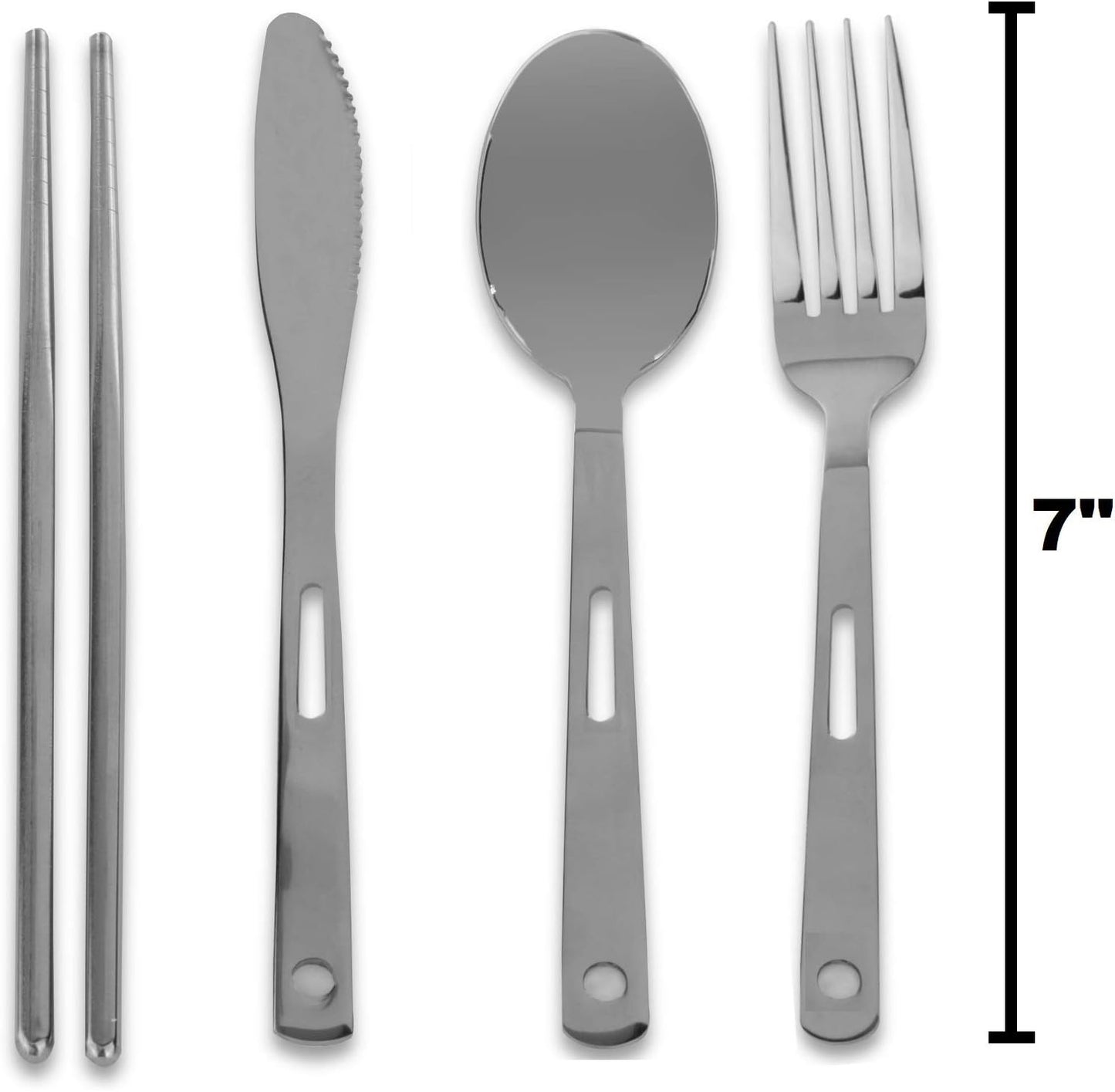 13 Piece Stainless Steel Family Cutlery Picnic Utensil Set with Travel Case for Camping | Hiking | BBQs - Includes Forks | Spoons | Knifes | Chopstick, Plus Nylon Commuter Case (Dark Blue)