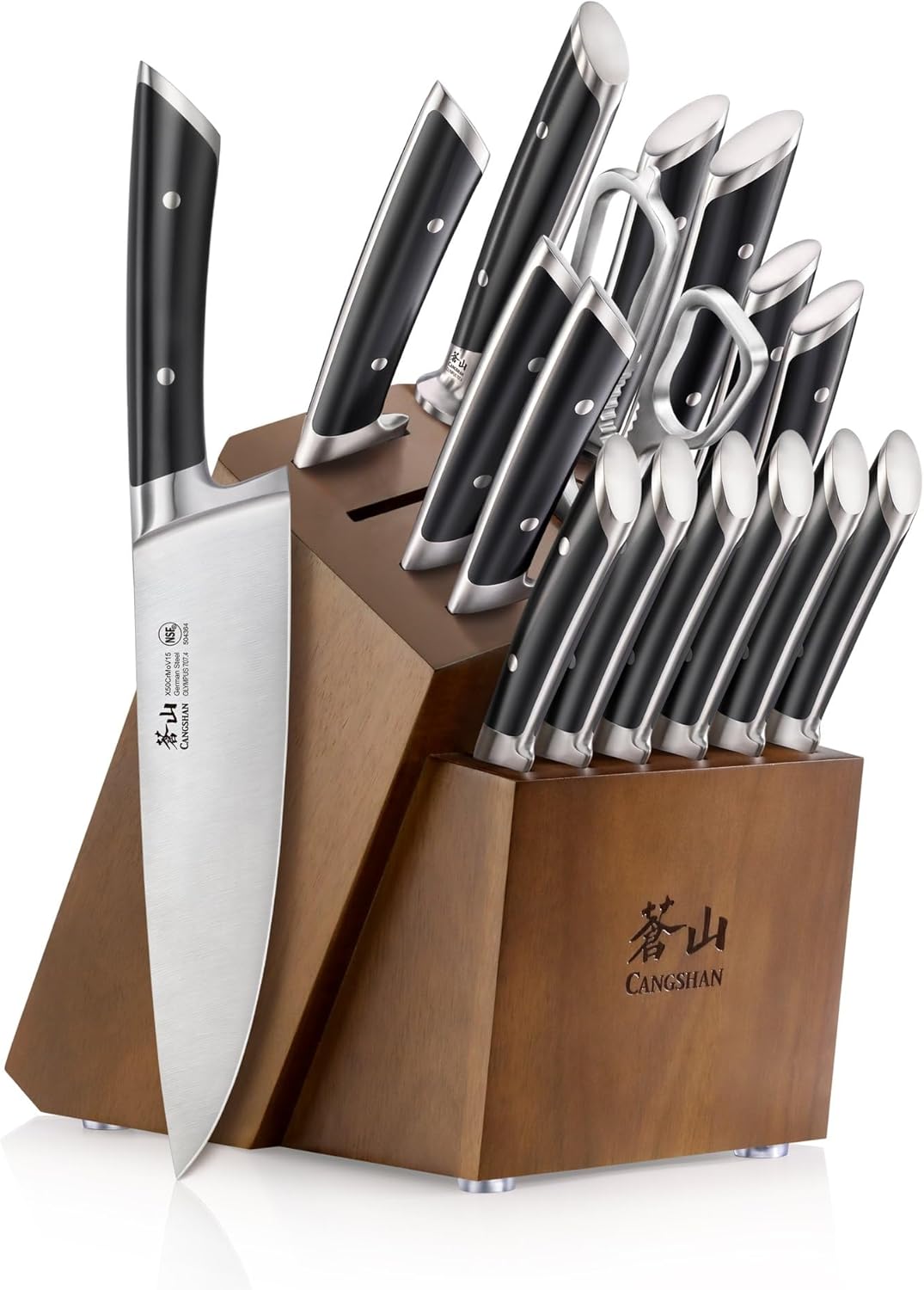Cangshan OLYMPUS Series 17-Piece Knife Block Set, German Steel, Acacia Wood Block (Black)
