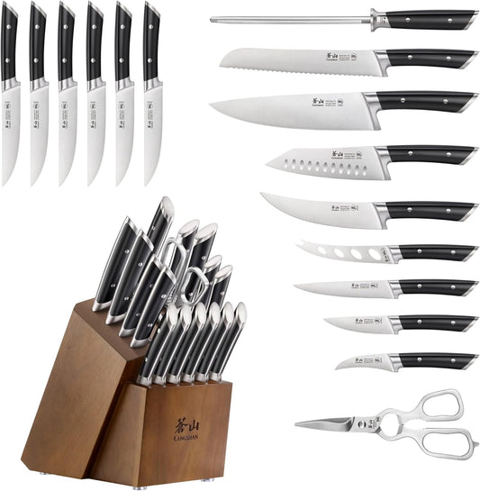 Cangshan OLYMPUS Series 17-Piece Knife Block Set, German Steel, Acacia Wood Block (Black)