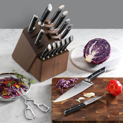 Cangshan OLYMPUS Series 17-Piece Knife Block Set, German Steel, Acacia Wood Block (Black)