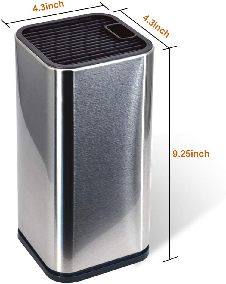 Stainless Steel Universal Knife Block Holder with Slots for Scissors or Sharpening Rod, Space Saver Knife Storage, Detachable for Easy Cleaning, Square Knife Holder For Safe