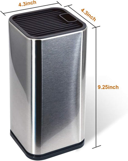 Stainless Steel Universal Knife Block Holder with Slots for Scissors or Sharpening Rod, Space Saver Knife Storage, Detachable for Easy Cleaning, Square Knife Holder For Safe