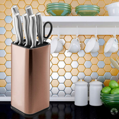 Stainless Steel Universal Knife Block Holder with Slots for Scissors or Sharpening Rod, Space Saver Knife Storage, Detachable for Easy Cleaning, Square Knife Holder For Safe