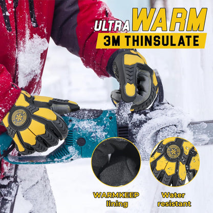 Winter Cut Resistant Impact Resistant Work Gloves for Men, Padded Palm Grip Heavy Duty Working Glove (Medium, Yellow)