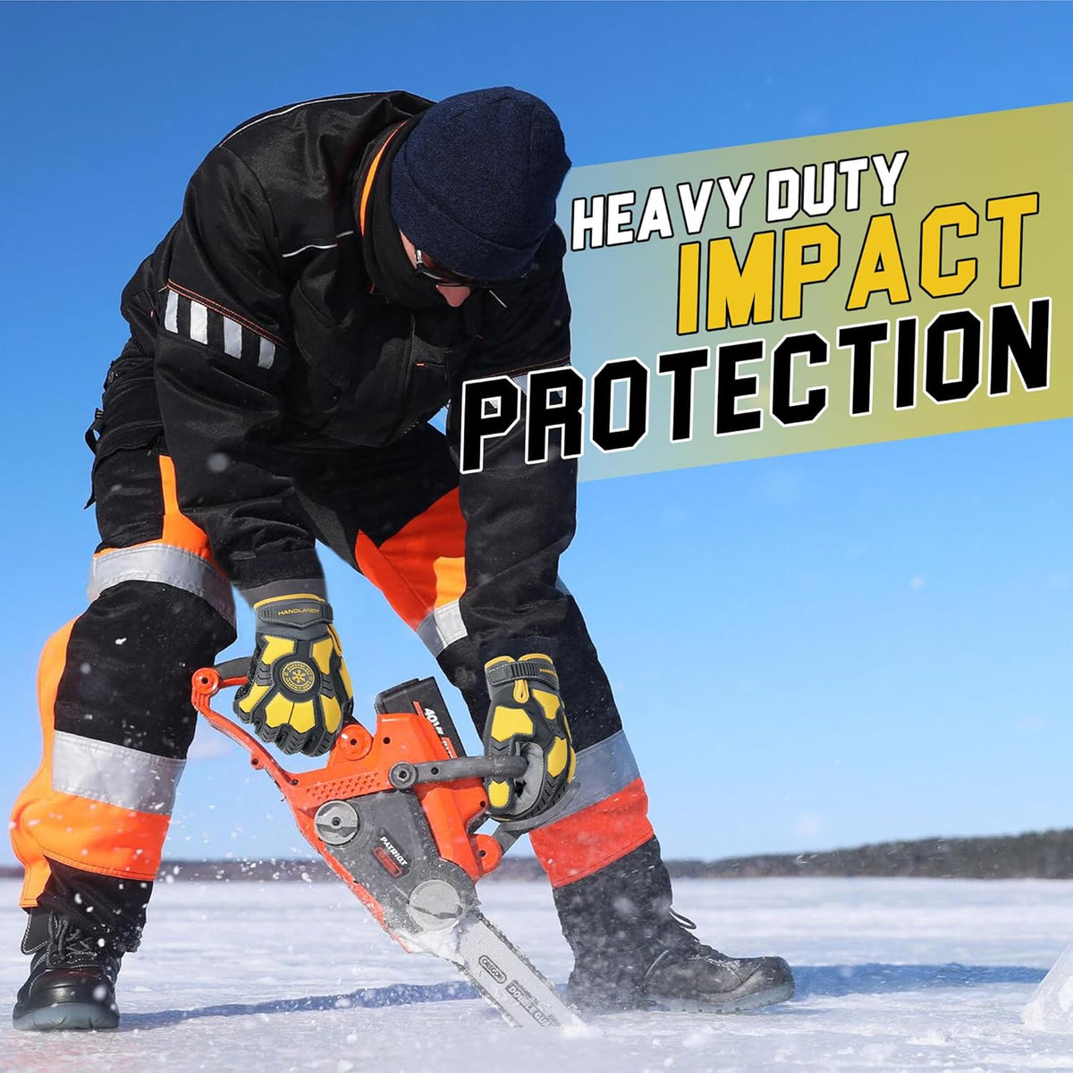 Winter Cut Resistant Impact Resistant Work Gloves for Men, Padded Palm Grip Heavy Duty Working Glove (Medium, Yellow)