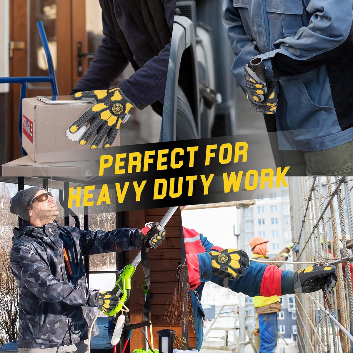 Winter Cut Resistant Impact Resistant Work Gloves for Men, Padded Palm Grip Heavy Duty Working Glove (Medium, Yellow)