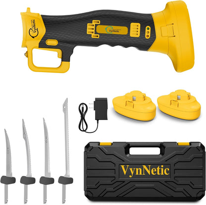 Electric Fillet Knife for Fish - Rechargeable Cordless Electric Knife With Non-Slip Grip Handle & 4 Ti-Nitride S.S. Coated Non-Stick Blades, 2 Batteriess Charger and Case For Fishing