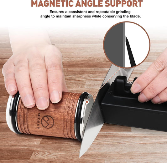 Rolling Knife Sharpener Kit, Professional Roller Sharpening System Tool with Diamond & Ceramic Discs, Magnetic Angle Offers 15 & 20 Degrees Sharpening, for Kitchen Chef Knives