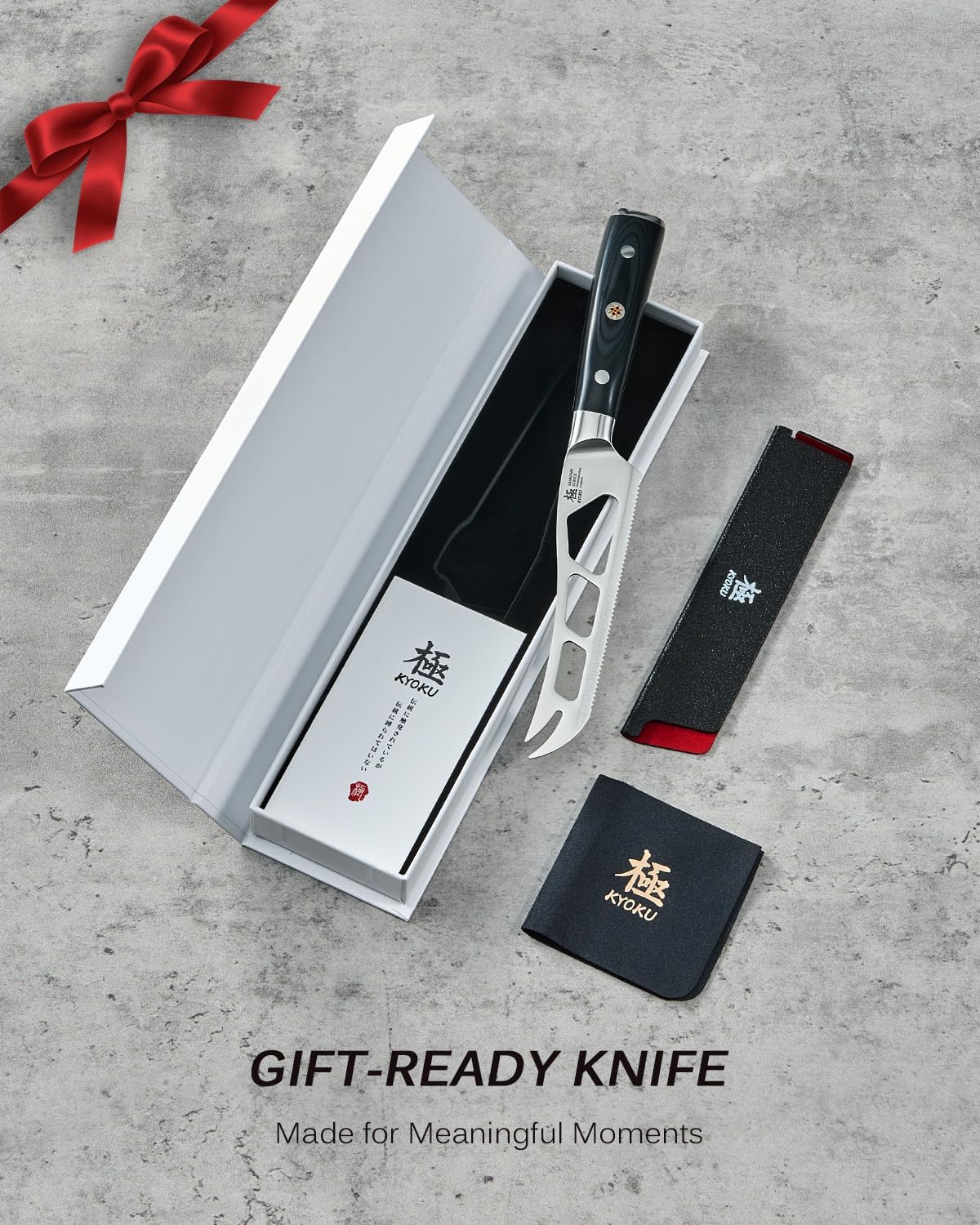 5" Serrated Cheese Knife - German Steel Cheese Slicer with Sheath | German 1.4116 Stainless Steel Full Tang Hollow Blade, Pakkawood Handle, Hard Soft Cheese Slicing Knife With Gift Box