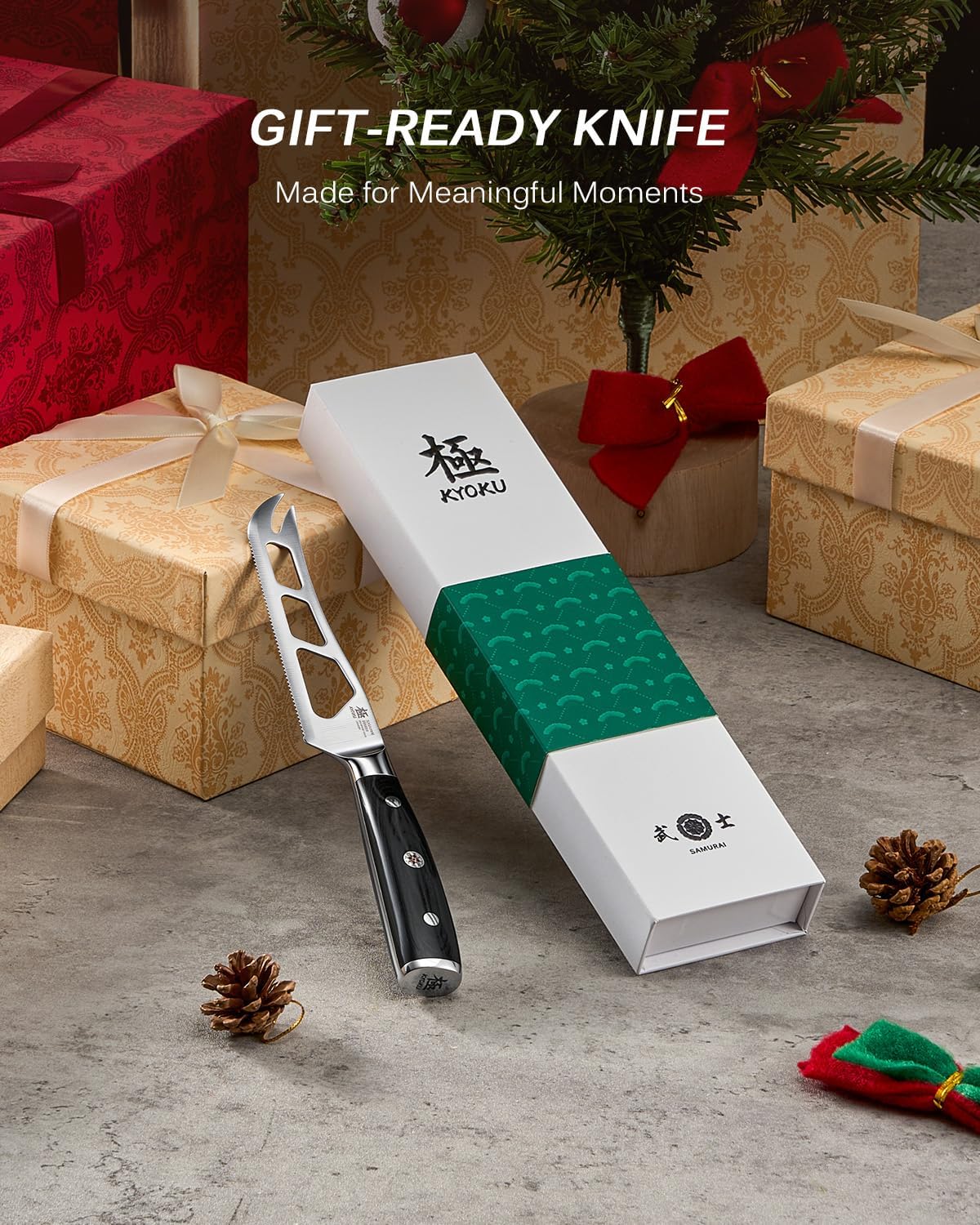 5" Serrated Cheese Knife - German Steel Cheese Slicer with Sheath | German 1.4116 Stainless Steel Full Tang Hollow Blade, Pakkawood Handle, Hard Soft Cheese Slicing Knife With Gift Box