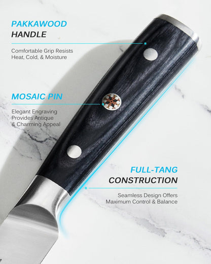 5" Serrated Cheese Knife - German Steel Cheese Slicer with Sheath | German 1.4116 Stainless Steel Full Tang Hollow Blade, Pakkawood Handle, Hard Soft Cheese Slicing Knife With Gift Box