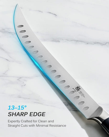 5" Serrated Cheese Knife - German Steel Cheese Slicer with Sheath | German 1.4116 Stainless Steel Full Tang Hollow Blade, Pakkawood Handle, Hard Soft Cheese Slicing Knife With Gift Box