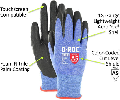 MAGID Cut Resistant Nitrile Coated AeroDex Work Gloves - Cut Level A5, 18GA, Touchscreen Compatible