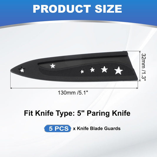 Plastic Safety Knife Cover Sleeves for 5" Paring Knife, 5 Pack Knife Blade Guard Protector Universal Kitchen Knife Sheath for Kitchen Bar, Black