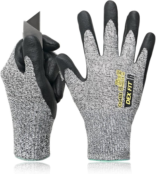 Cut Resistant Gloves Cru453 - ANSI A5, 3D Comfort Fit, Power Grip, Thin & Breathable, Touchscreen - Mechanic, Warehouse, Package Handler Gloves for Men & Women; Gray, S (7), 1 Pair