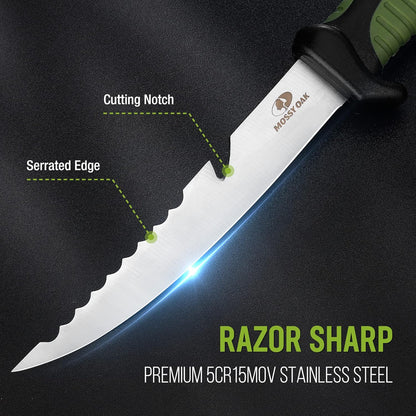 3PC Fillet Knife Set, Stainless Steel, Military Green | G4116 German Steel Blades, Non-Slip Ergonomic Handle, Protective Sheaths, Drainage Design, Fishing & Outdoor Ready