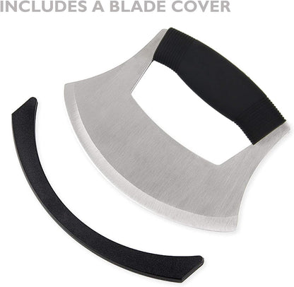 Pizza Cutter Stainless Steel Ulu knife Razor Sharp Rocker Slicer Cutter Mincing Mezzaluna Knife Salad Vegetable Chopper with Upgraded Ergonomic Anti-Slip Handle