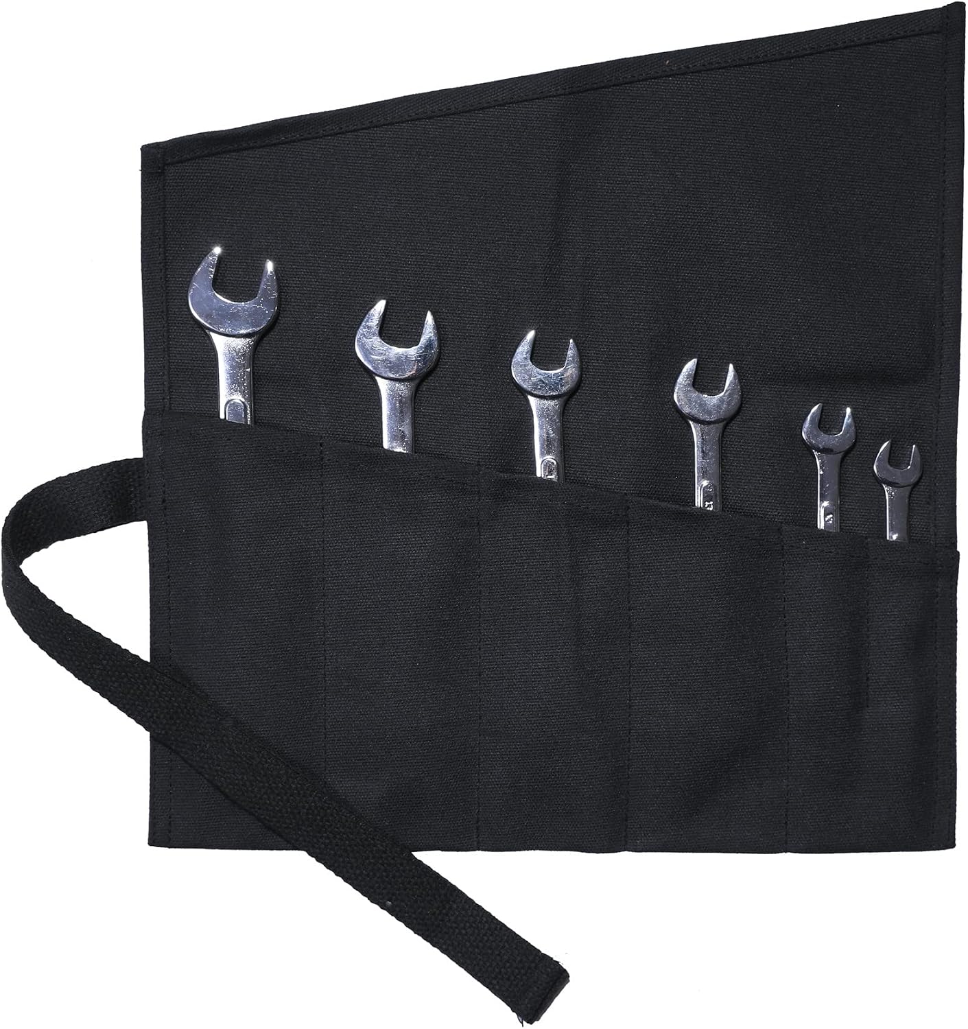 Tool Roll Up Bag with 6 Pockets,Waxed Canvas Wrench Roll Pouch for Chisels, Hammers, Fishing jigs, Carving Knife (Black)