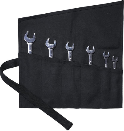 Tool Roll Up Bag with 6 Pockets,Waxed Canvas Wrench Roll Pouch for Chisels, Hammers, Fishing jigs, Carving Knife (Black)