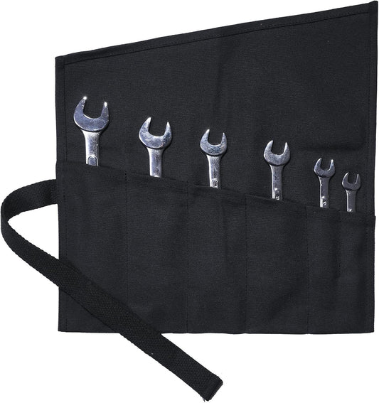 Tool Roll Up Bag with 6 Pockets,Waxed Canvas Wrench Roll Pouch for Chisels, Hammers, Fishing jigs, Carving Knife (Black)