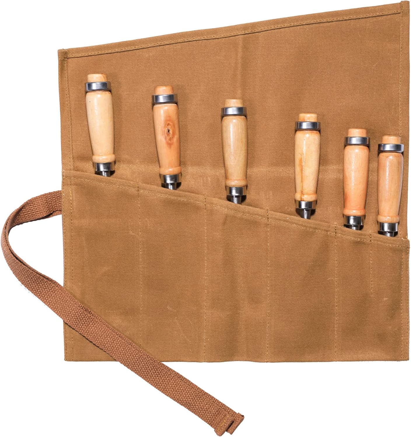 Tool Roll Up Bag with 6 Pockets,Waxed Canvas Wrench Roll Pouch for Chisels, Hammers, Fishing jigs, Carving Knife (Black)